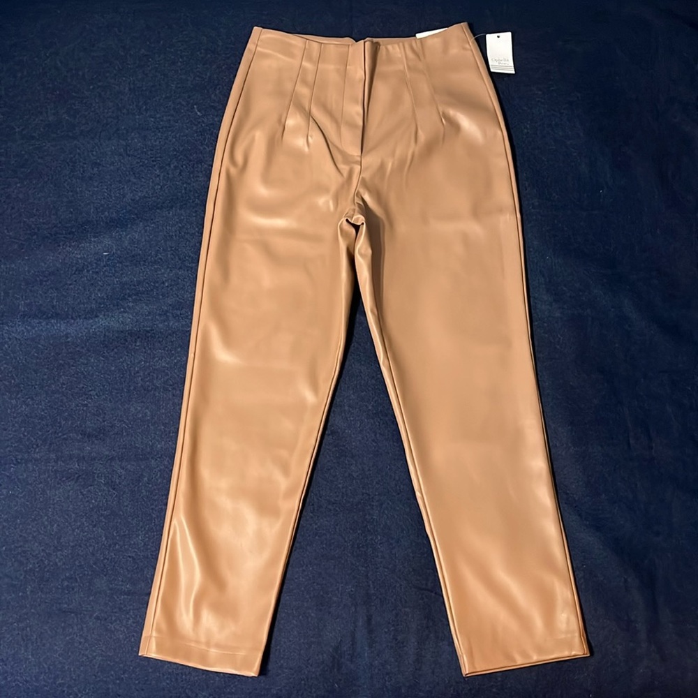 Vintage Ophelia Roe Faux Leather Pleated Camel Color Pant